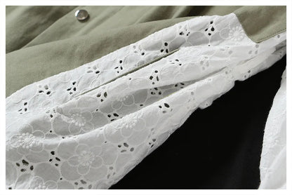 Veste Courte Kaki à Manches Dentelle & Ceinture