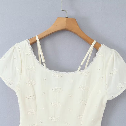 Robe Mini Blanche Froncée Dentelle & Nœuds