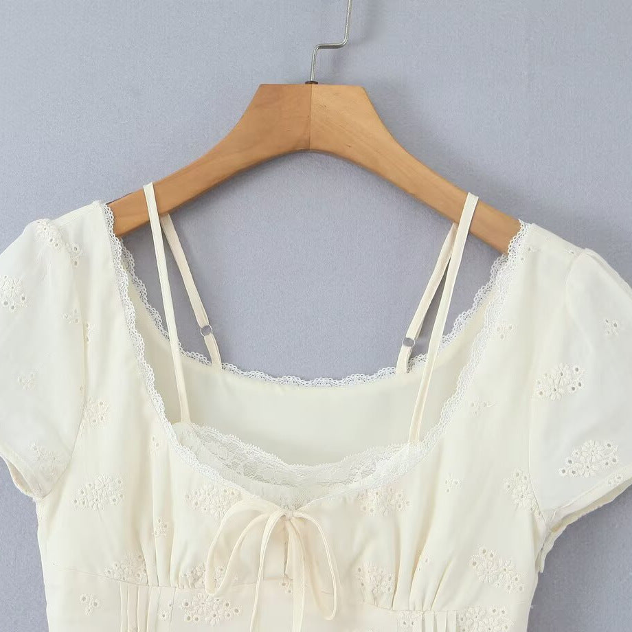Robe Mini Blanche Froncée Dentelle & Nœuds