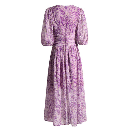 Robe Midi Chiffon Fleurie Violet