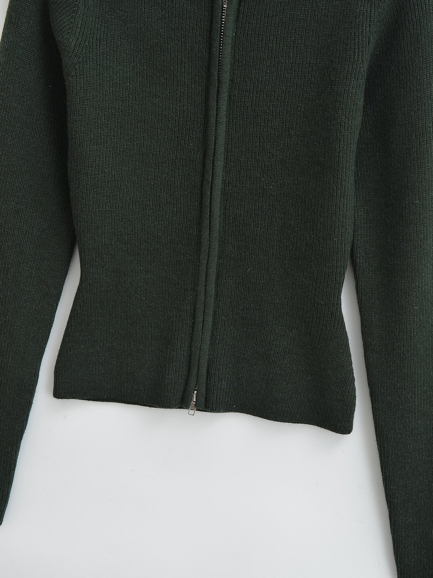Cardigan Côtelé Zippé Vert Forêt