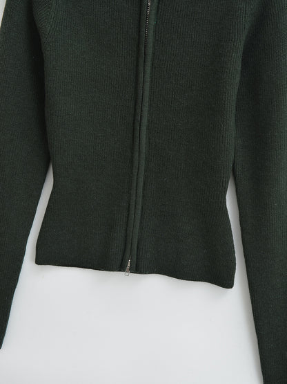Cardigan Côtelé Zippé Vert Forêt