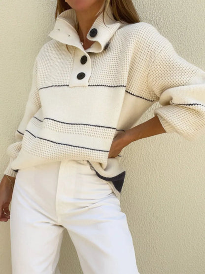 Pull Maille Gaufrée Col Polo Boutonné