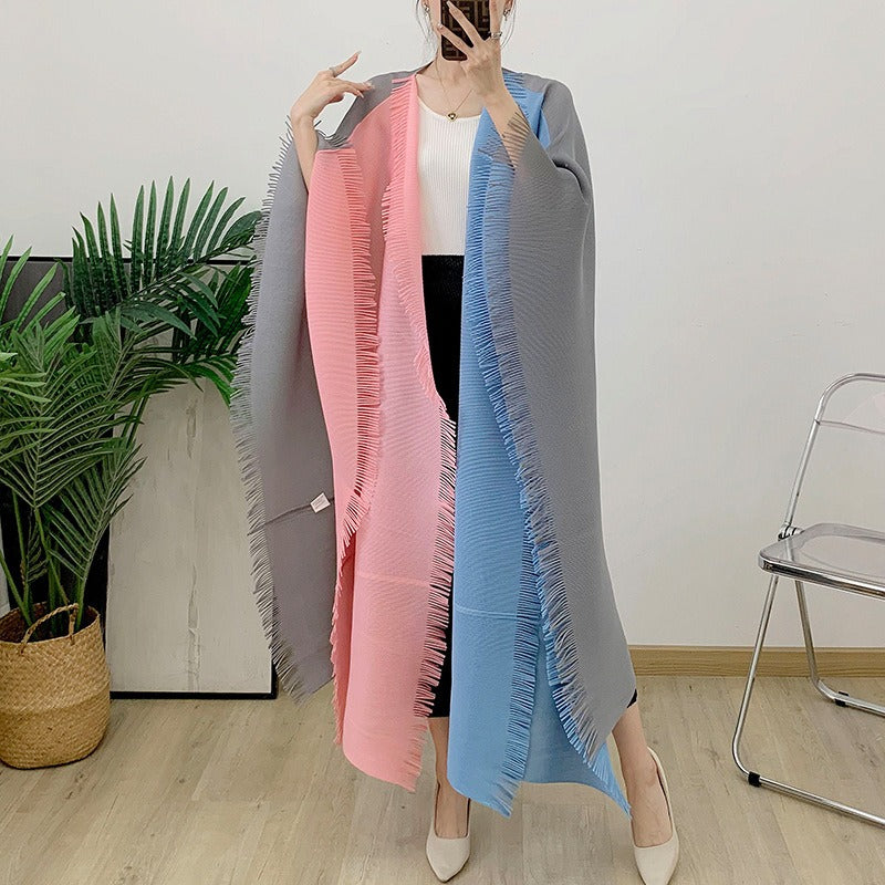 Cape Châle Color Block à Franges Élégante