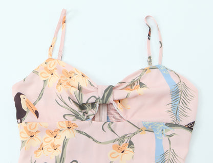 Robe Midi Imprimé Tropical Oiseaux & Fleurs avec Fente