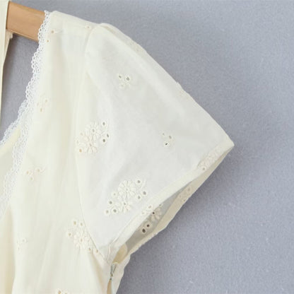 Robe Mini Blanche Froncée Dentelle & Nœuds
