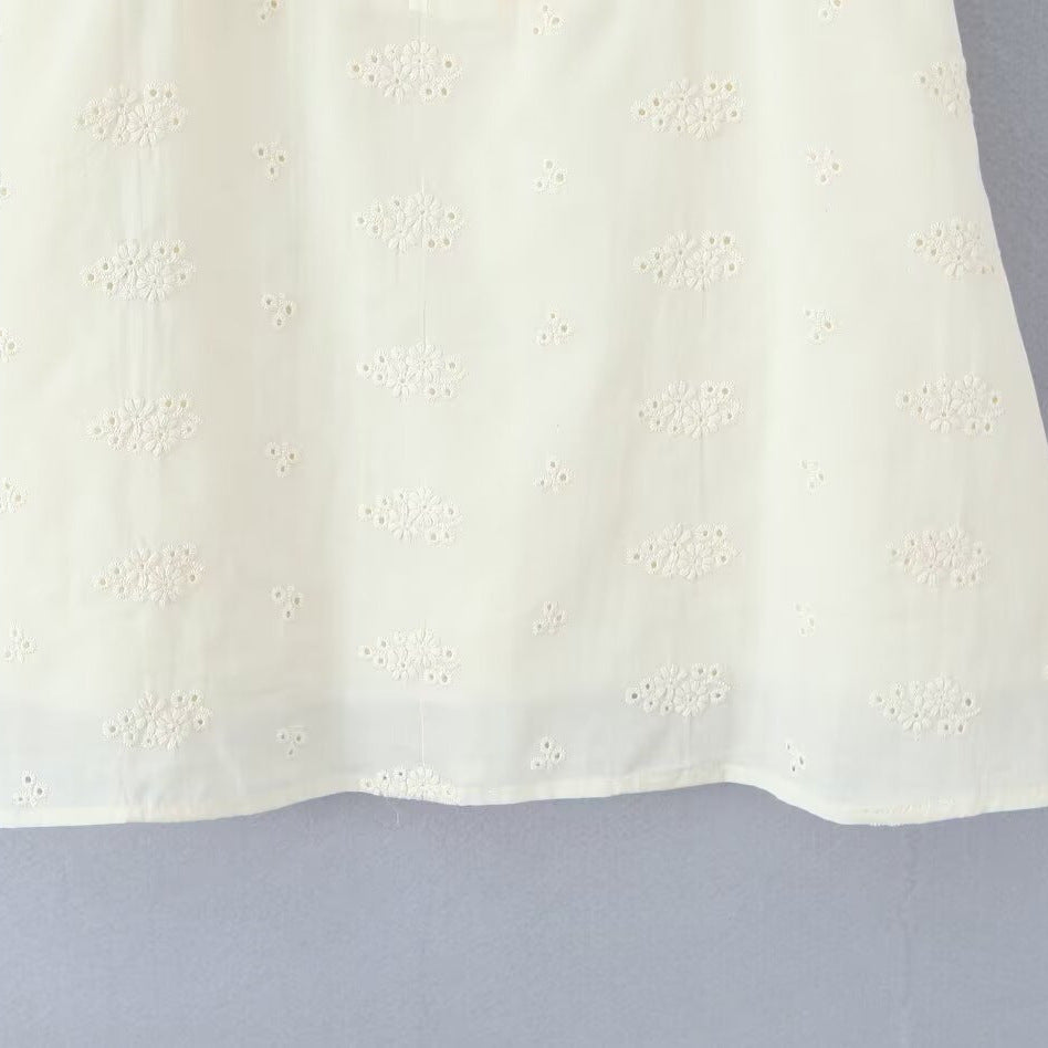 Robe Mini Blanche Froncée Dentelle & Nœuds