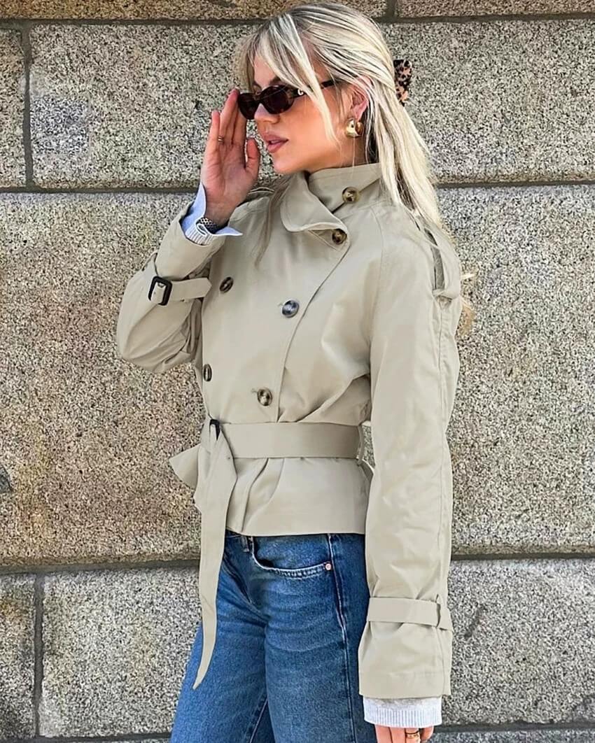 Céleste Trench Court Femme à Col Montant