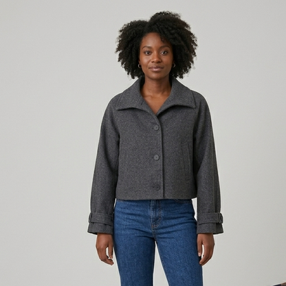 Veste Courte Gris Foncé en Mélange Laine™