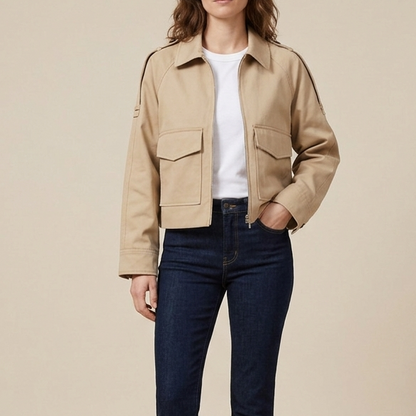 Veste Utility Courte Zippée à Poches Cargo
