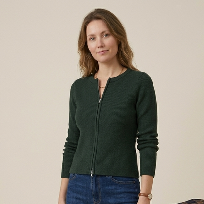 Cardigan Côtelé Zippé Vert Forêt