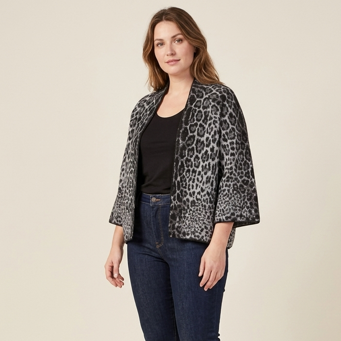 Pull Maille Oversize Imprimé Léopard Gris