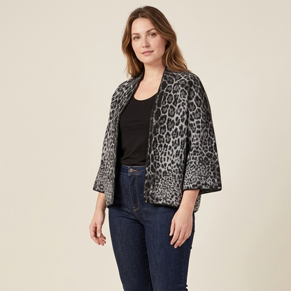 Pull Maille Oversize Imprimé Léopard Gris