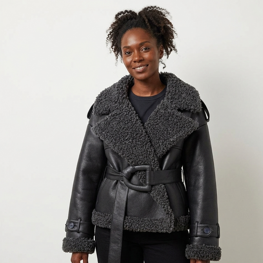 Veste Aviateur Femme Simili Cuir Noir & Doublure Mouton™