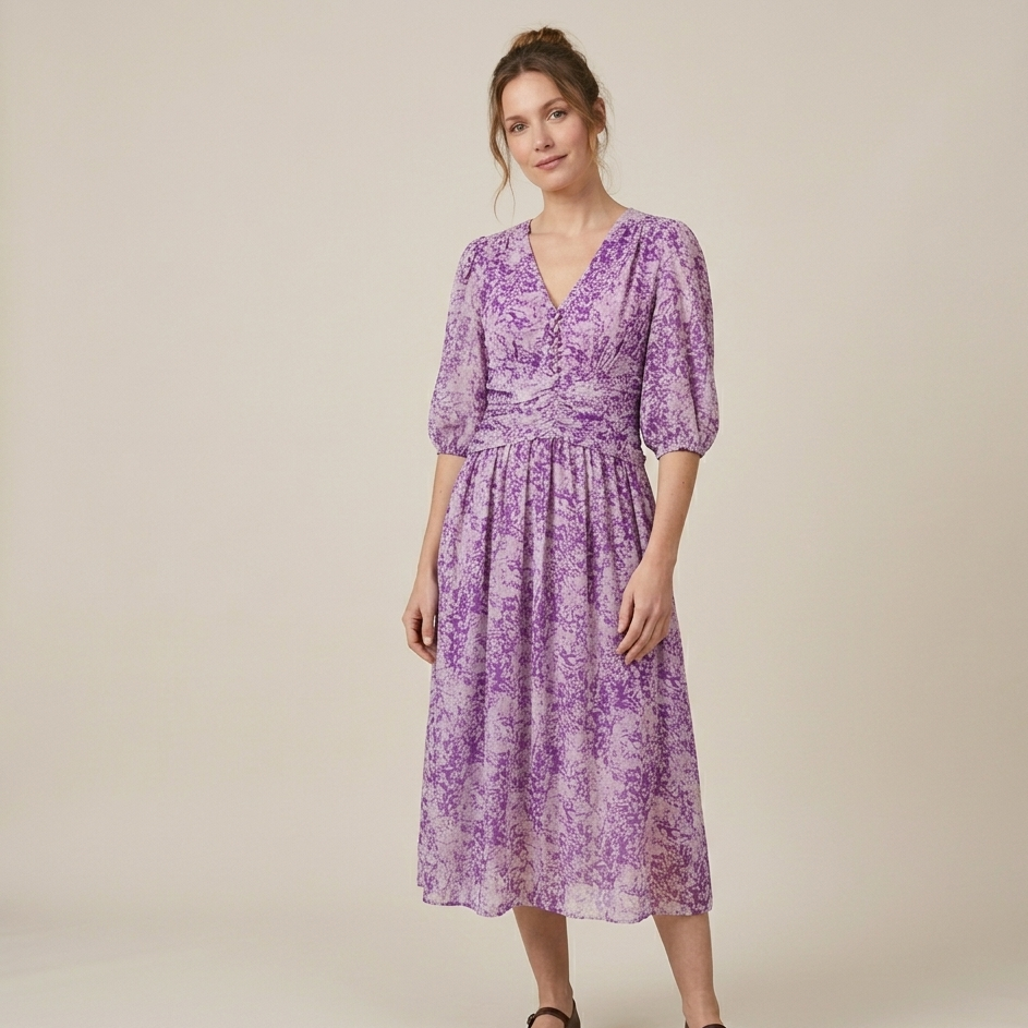 Robe Midi Chiffon Fleurie Violet