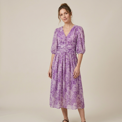 Robe Midi Chiffon Fleurie Violet