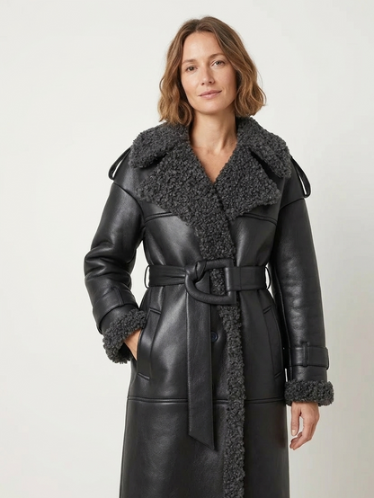 Veste Aviateur Femme Simili Cuir Noir & Doublure Mouton