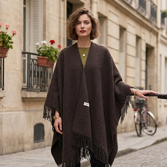 Poncho Frangé Élégant Effet Laine & Cachemire™