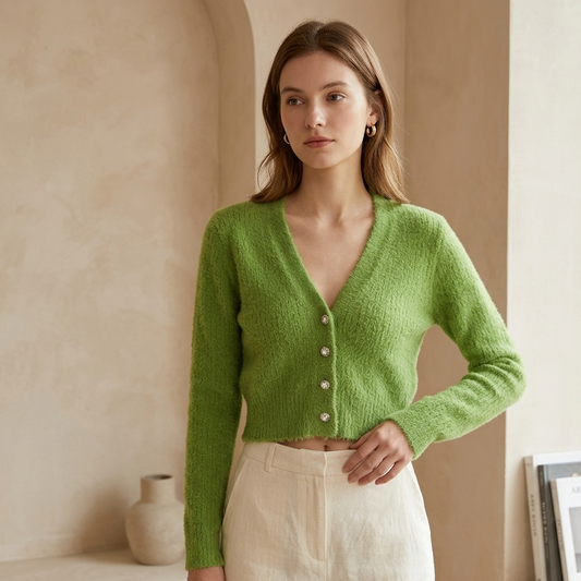 Cardigan Court en Maille Douce à Col V