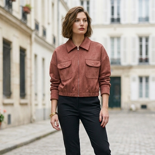 Veste Courte Effet Daim Zippée avec Poches™