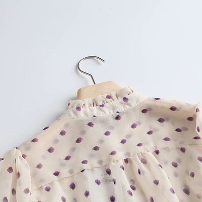 Solène Blouse Femme en Mousseline à Pois