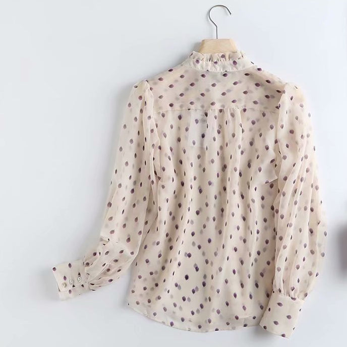 Solène Blouse Femme en Mousseline à Pois