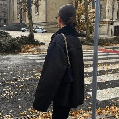 Veste Oversize à Col Réversible en Fausse Fourrure