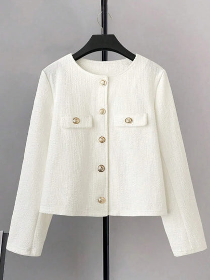Élise Veste Tweed Femme Blanche Boutons Dorés